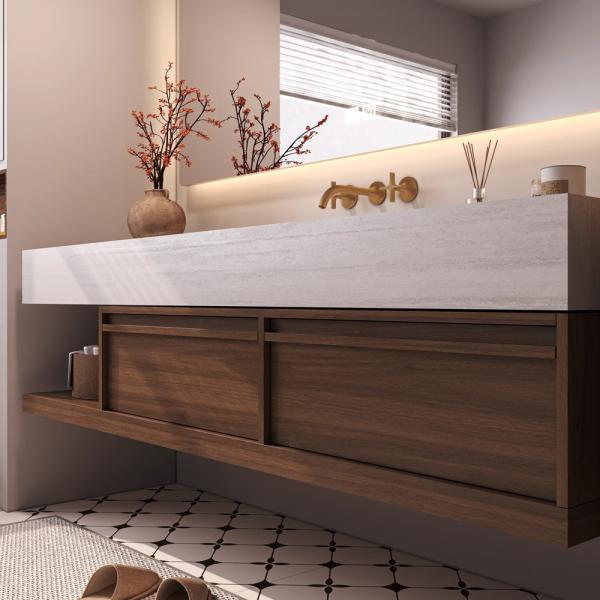 MuXing Waschbecken Waschtisch-Set mit LED-Spiegel und Schränk, Spüle ohne Armaturloch【RW016】