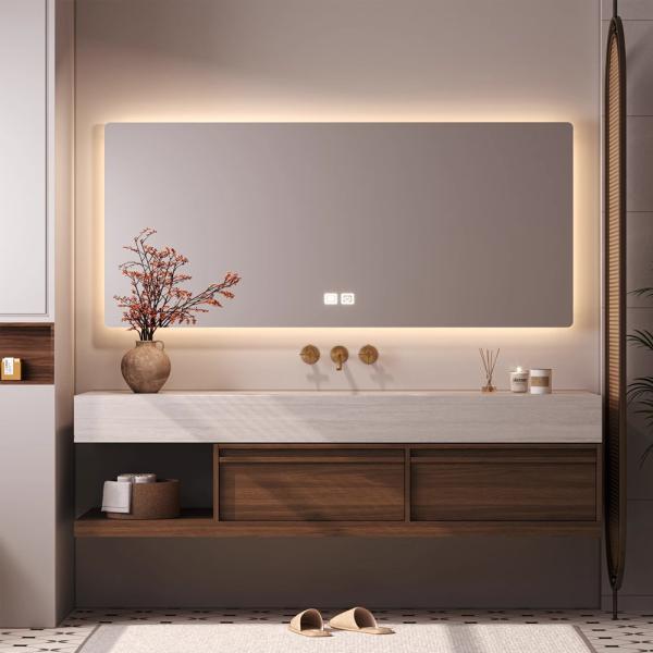 MuXing Waschbecken Waschtisch-Set mit LED-Spiegel und Schränk, Spüle ohne Armaturloch【RW016】