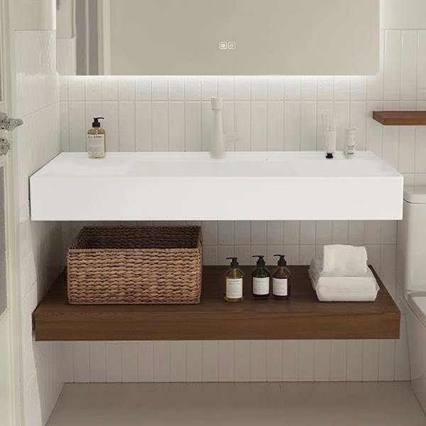 Muxing Waschbecken aus Keramik Modernes Waschbecken Badezimmer Hänge Waschbecken mit LED Spiegel, Ablage 【C025】