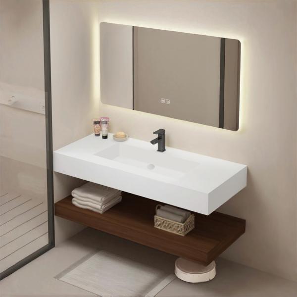 Muxing Waschbecken aus Keramik Modernes Waschbecken Badezimmer Hänge Waschbecken mit LED Spiegel, Ablage 【C025】