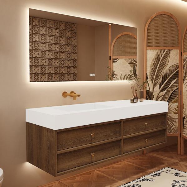 Muxing Waschbecken-Set Waschtisch Moderner Waschbecken-Unterschrank LED Spiegel mit Schublade 【C152】