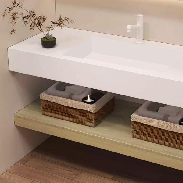 MuXing Waschbecken Set – Keramik-Waschbecken, LED-Spiegel mit Anti-Beschlag, wandhängend, mit Stauraumregal【C458】