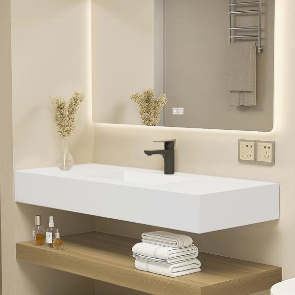 MuXing Waschbecken Set – Keramik-Waschbecken, LED-Spiegel mit Anti-Beschlag, wandhängend, mit Stauraumregal【C458】