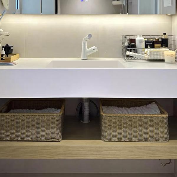 MuXing Waschbecken Set – Keramik-Waschbecken, LED-Spiegel mit Anti-Beschlag, wandhängend, mit Stauraumregal【C458】