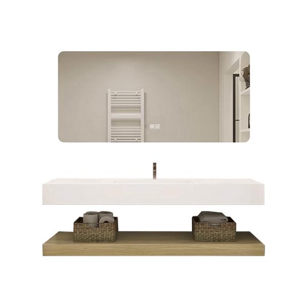 MuXing Waschbecken Set – Keramik-Waschbecken, LED-Spiegel mit Anti-Beschlag, wandhängend, mit Stauraumregal【C458】