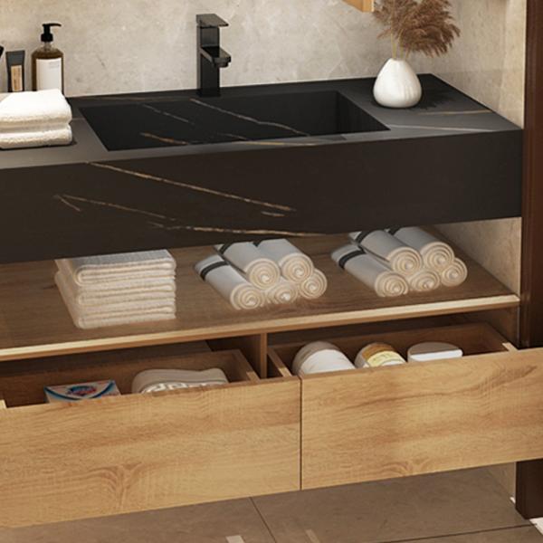 Muxing Waschbecken Badezimmermöbel-Set Keramik Waschbecken Hänge Waschbecken mit LED Spiegel und Schublade【HT72】