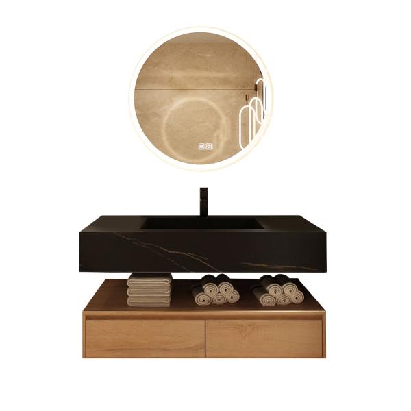 Muxing Waschbecken Badezimmermöbel-Set Keramik Waschbecken Hänge Waschbecken mit LED Spiegel und Schublade【HT72】