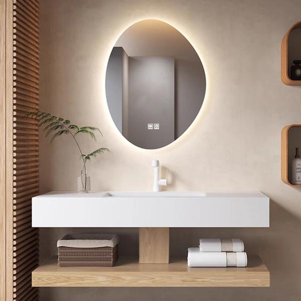 Muxing Thermogeformtes Waschbecken Badezimmer Set Waschtisch Waschbecken mit LED-Spiegel und Ablage【R557】