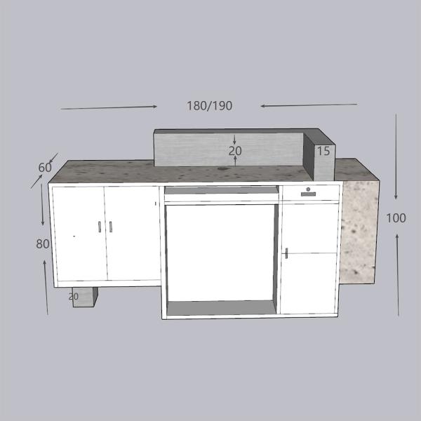 Muxing Theke, kommerzieller Empfangstresen, Metallstruktur, graue Steinoptik-Oberfläche, geeignet für Café, Geschäft, Empfang【DLSA】
