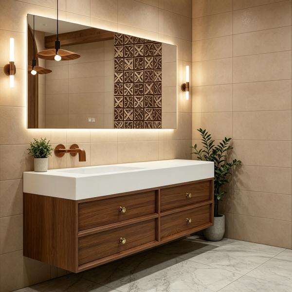 Muxing Waschbecken-Set Waschtisch Sinterstein Moderner Waschbecken-Unterschrank LED Spiegel mit Schublade 120*55cm 【RWC152】