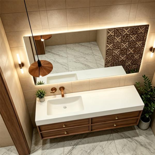 Muxing Waschbecken-Set Waschtisch Sinterstein Moderner Waschbecken-Unterschrank LED Spiegel mit Schublade 120*55cm 【RWC152】