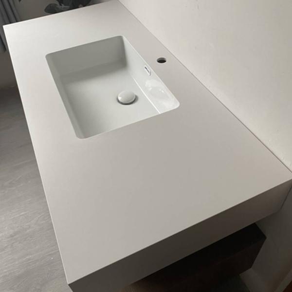 Muxing Integriertes Waschbecken aus Sinterstein-Keramik, Wandwaschbecken mit Hahnloch, Badezimmerschrank mit Schublade und LED-Spiegel 120*55cm 【YBTC383】