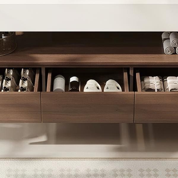 Muxing Integriertes Waschbecken aus Sinterstein-Keramik, Wandwaschbecken mit Hahnloch, Badezimmerschrank mit Schublade und LED-Spiegel 120*55cm 【YBTC383】