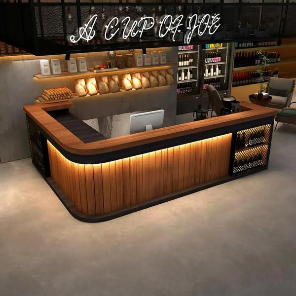 Muxing Maßanfertigung Bartisch Bar-Tresen Eckbartresen Gastronomie-Theke Restaurant-Bar Empfangstresen Braun