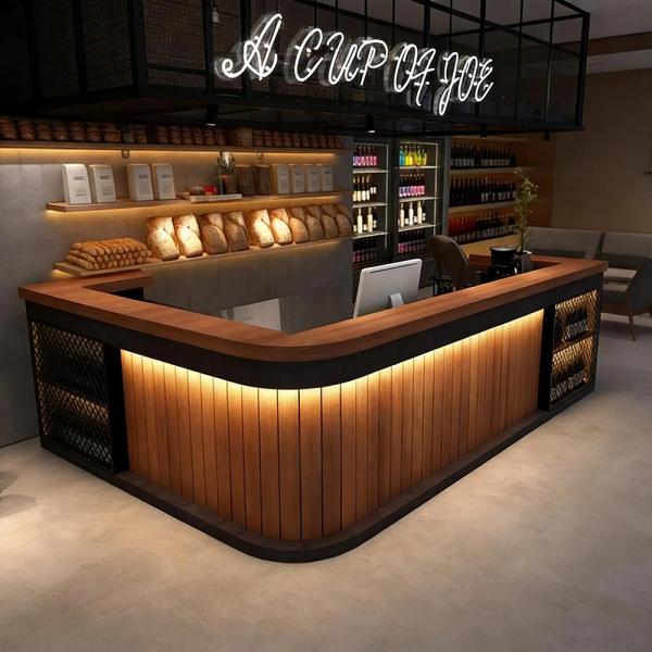 Muxing Maßanfertigung Bartisch Bar-Tresen Eckbartresen Gastronomie-Theke Restaurant-Bar Empfangstresen Braun