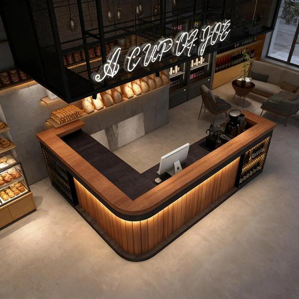 Muxing Maßanfertigung Bartisch Bar-Tresen Eckbartresen Gastronomie-Theke Restaurant-Bar Empfangstresen Braun