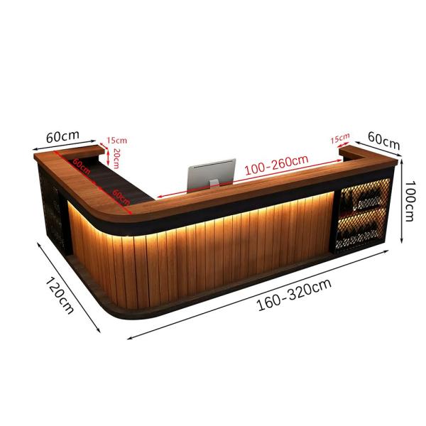 Muxing Maßanfertigung Bartisch Bar-Tresen Eckbartresen Gastronomie-Theke Restaurant-Bar Empfangstresen Braun