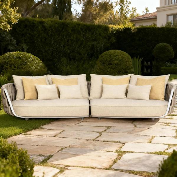 MuXing Geflochtenes Outdoor-Sofa 2er-Set – mit zwei 3-Sitzer Ecksofas, geeignet für Garten, Hof und Balkon, Beige