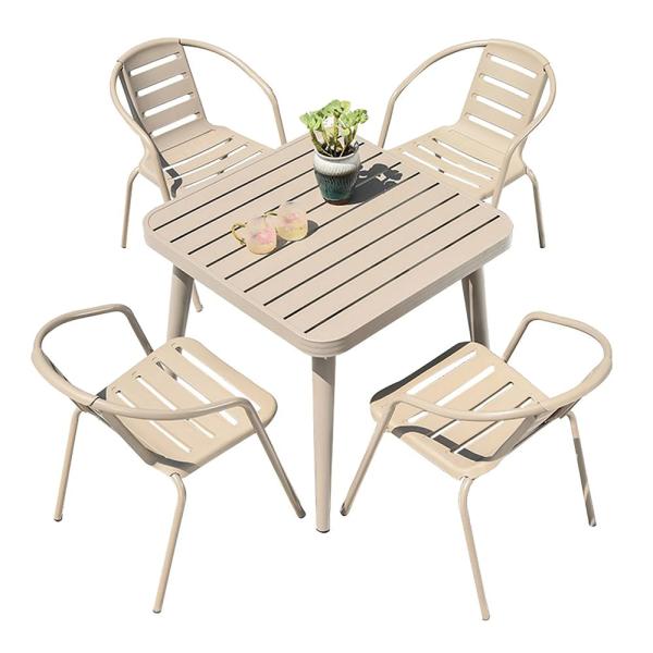 MuXing 5-teiliges Gartenmöbel-Set – 4 Einzelsessel, 1 Tisch, Outdoormöbel, Terrassenmöbel, Essgruppe für den Garten Witterungsbeständig Beige L80cm /KLNZY80/
