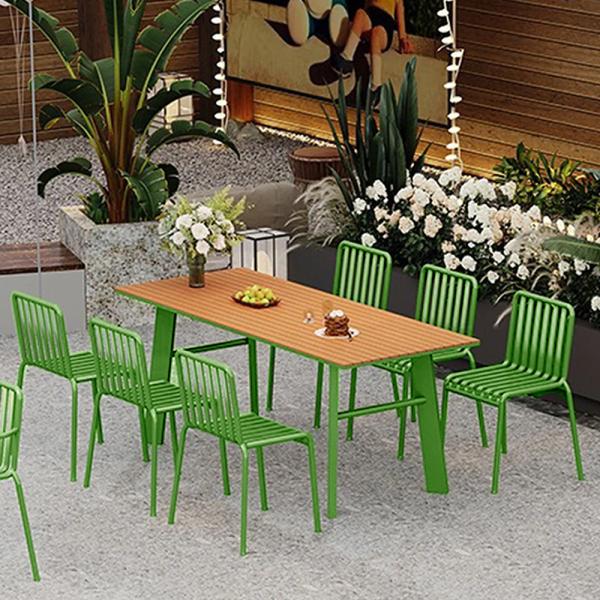 Muxing Gartenmöbelgarnitur,Gartenmöbelset 7tlg,Outdoor Essgruppe Tisch und Stuhlkombination Set,Set aus einem Tisch 160x80x75cm und 6 Stühlen Grün /YZLY6/