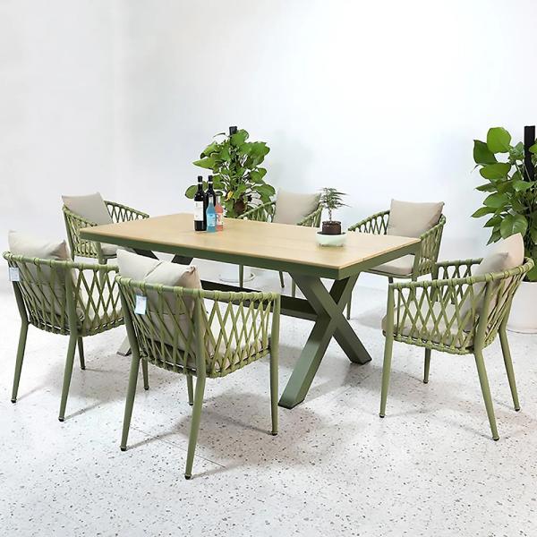 Muxing Garten-Sitzgruppe,mit tisch & 6 Stühle, Outdoor Essgruppe,wetterfest,Sitzkissen,für den Außenbereich Grün