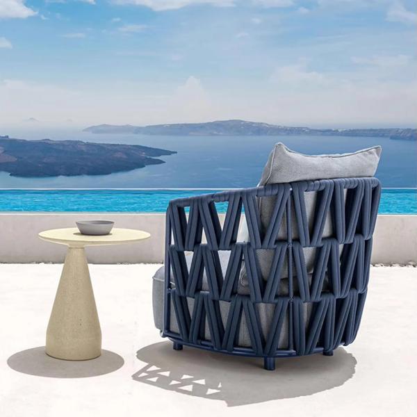 MuXing Geflochtenes Outdoor-Sofa 2er-Set – mit 1-Sitzer Sofa und 3-Sitzer Sofa, geeignet für Garten, Hof und Balkon, Blau