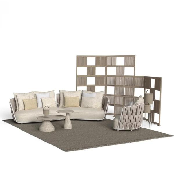 MuXing Geflochtenes Outdoor-Sofa 3er-Set mit 1-Sitzer, schrägem Ecksofa & 3-Sitzer Ecksofa, geeignet für Garten, Hof und Balkon, Beige